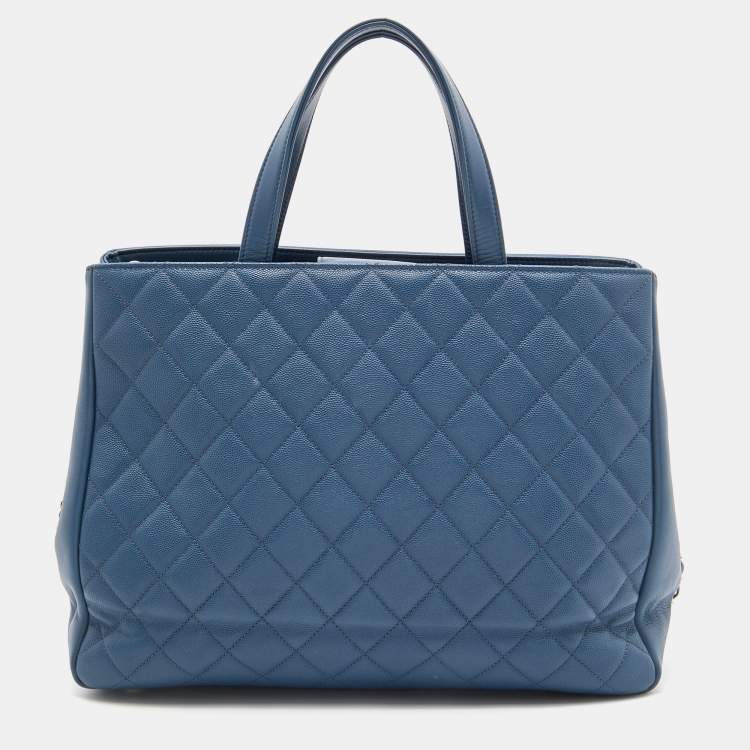 Pre Owned Chanel Blue Quilted Caviar Leather Large Business Affinity Shopper Tote