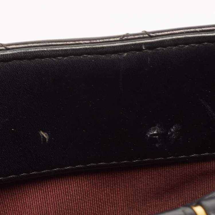 Pre Owned Chanel Black Quilted Leather Gold Bar Top Handle Bag