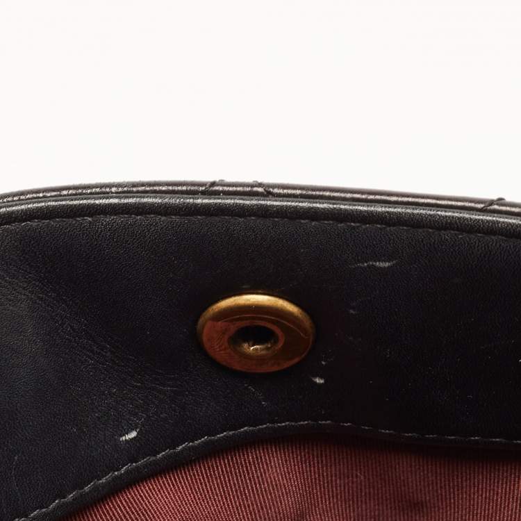 Pre Owned Chanel Black Quilted Leather Gold Bar Top Handle Bag