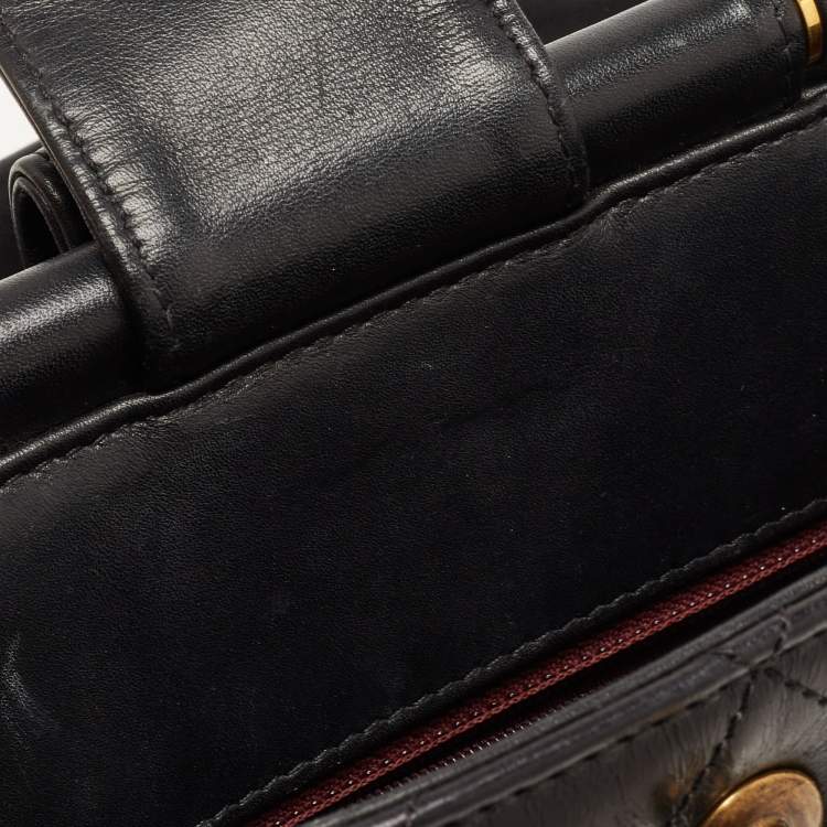Pre Owned Chanel Black Quilted Leather Gold Bar Top Handle Bag