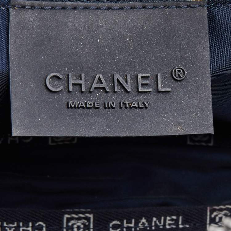 Pre Owned Chanel Navy Blue Perforated Leather Sport Ligne Classic Flap Bag