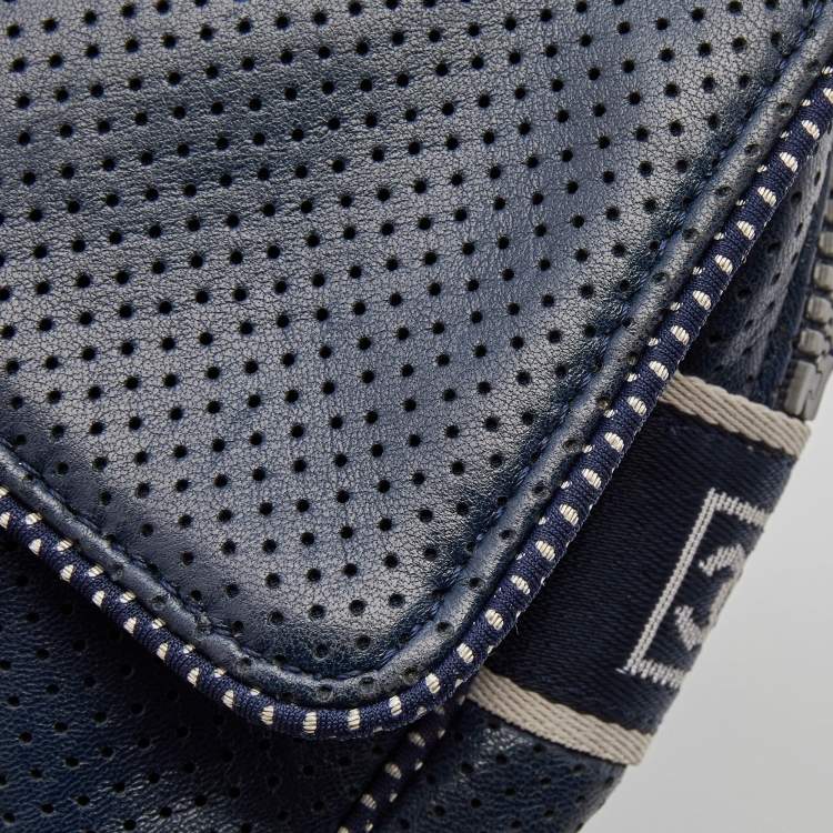 Pre Owned Chanel Navy Blue Perforated Leather Sport Ligne Classic Flap Bag