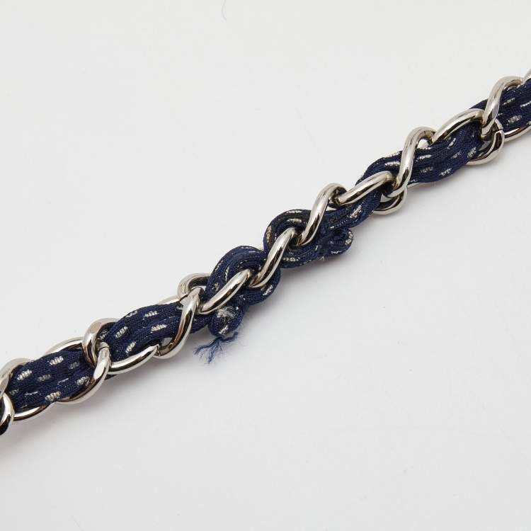 Pre Owned Chanel Navy Blue Perforated Leather Sport Ligne Classic Flap Bag