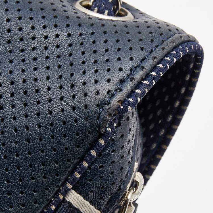 Pre Owned Chanel Navy Blue Perforated Leather Sport Ligne Classic Flap Bag