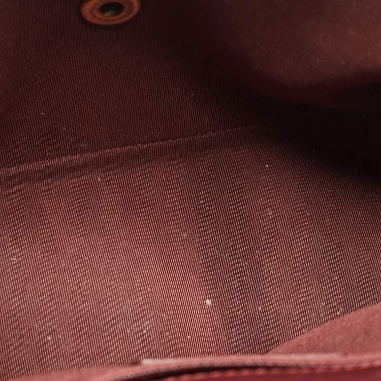 Pre Owned Chanel Burgundy Quilted Leather Gold Bar Top Handle Bag