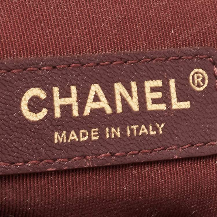 Pre Owned Chanel Burgundy Quilted Leather Gold Bar Top Handle Bag