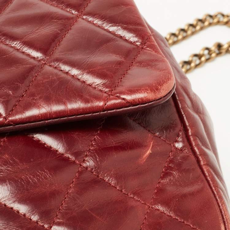 Pre Owned Chanel Burgundy Quilted Leather Gold Bar Top Handle Bag