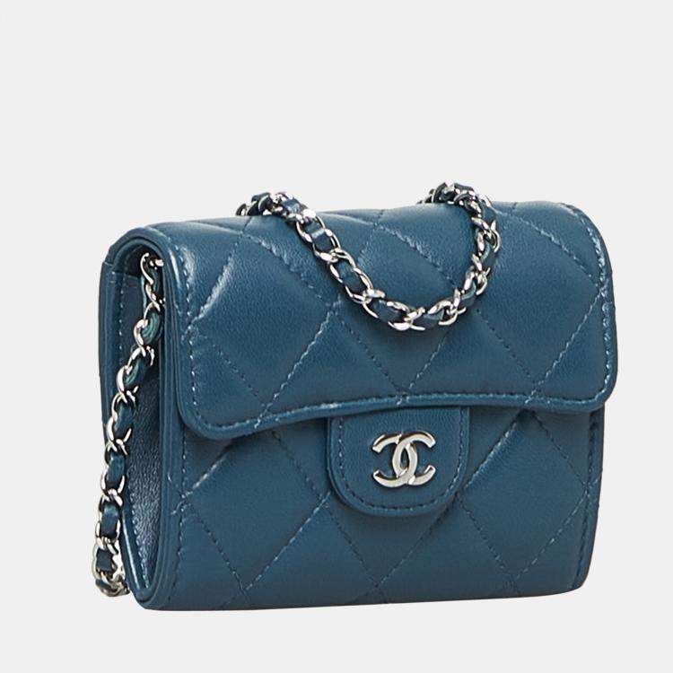 Chanel Blue Classic Compact Wallet on Chain