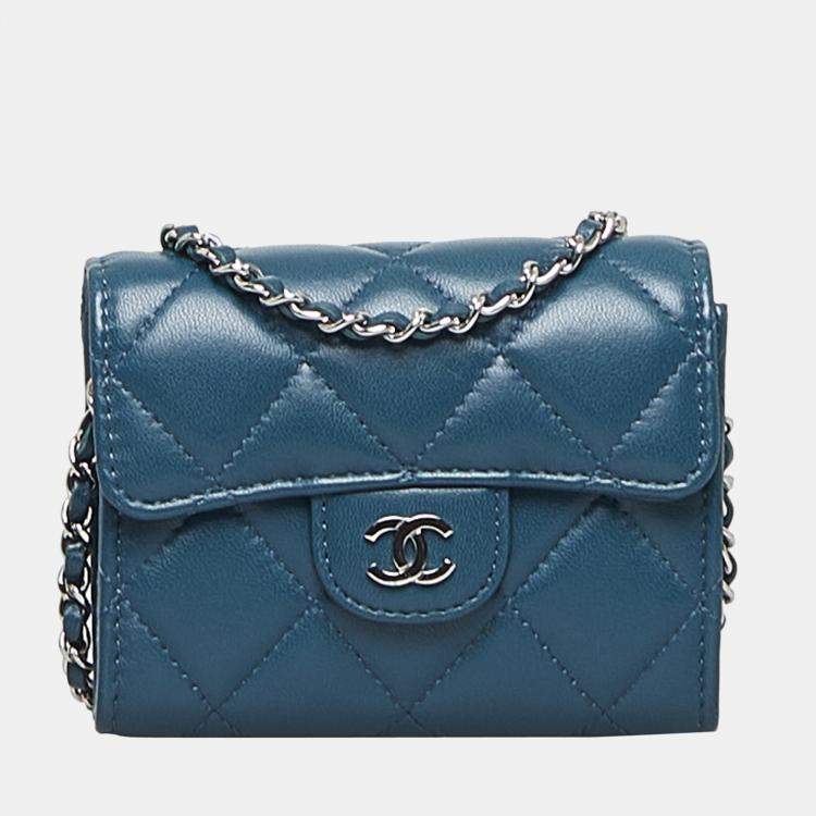 Chanel Blue Classic Compact Wallet On Chain Chanel