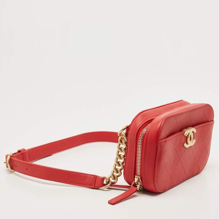 Pre Owned Chanel Red Quilted Caviar Leather Chic Affinity Belt Bag