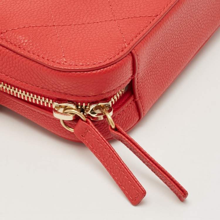 Pre Owned Chanel Red Quilted Caviar Leather Chic Affinity Belt Bag