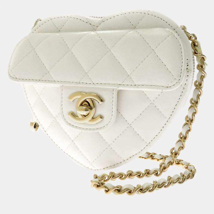 Chanel White Leather Mini CC In Love Heart Chain Shoulder Bag