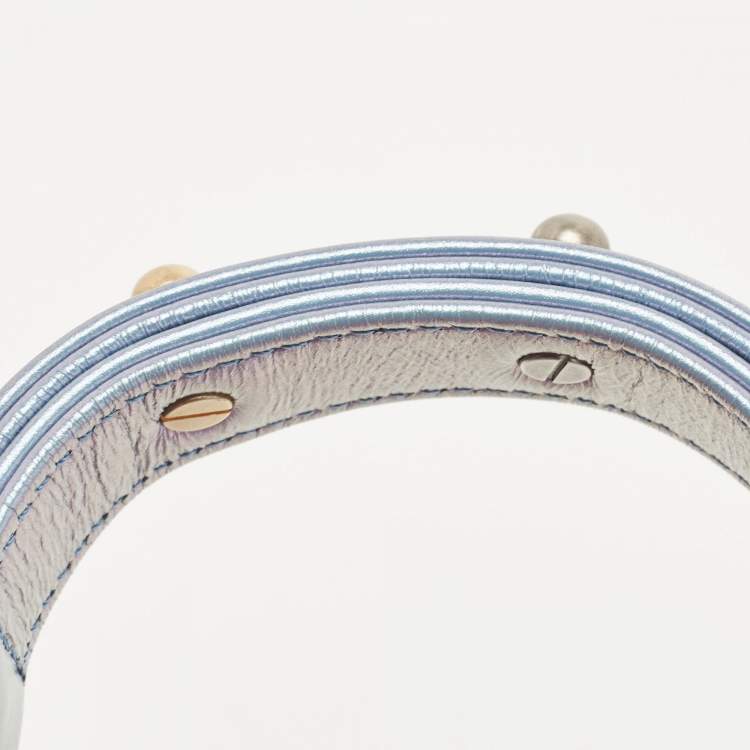 Pre Owned Chanel Light Blue Shimmer Quilted Aged Leather Medium Gabrielle Hobo