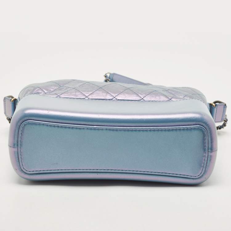 Pre Owned Chanel Light Blue Shimmer Quilted Aged Leather Medium Gabrielle Hobo