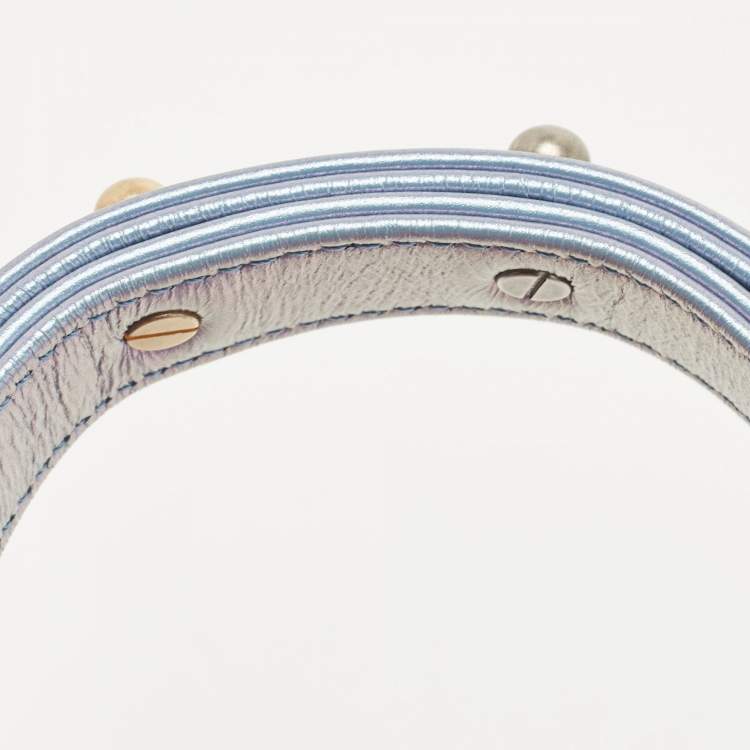 Pre Owned Chanel Light Blue Shimmer Quilted Aged Leather Medium Gabrielle Hobo