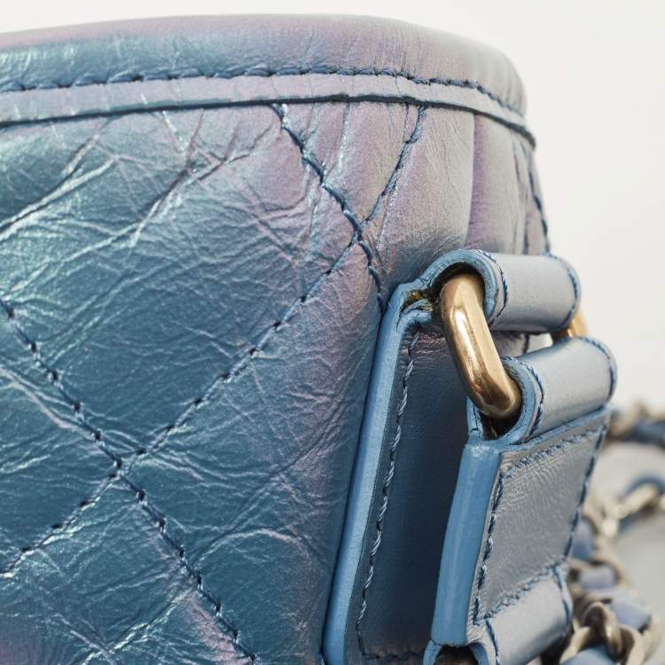 Pre Owned Chanel Light Blue Shimmer Quilted Aged Leather Medium Gabrielle Hobo