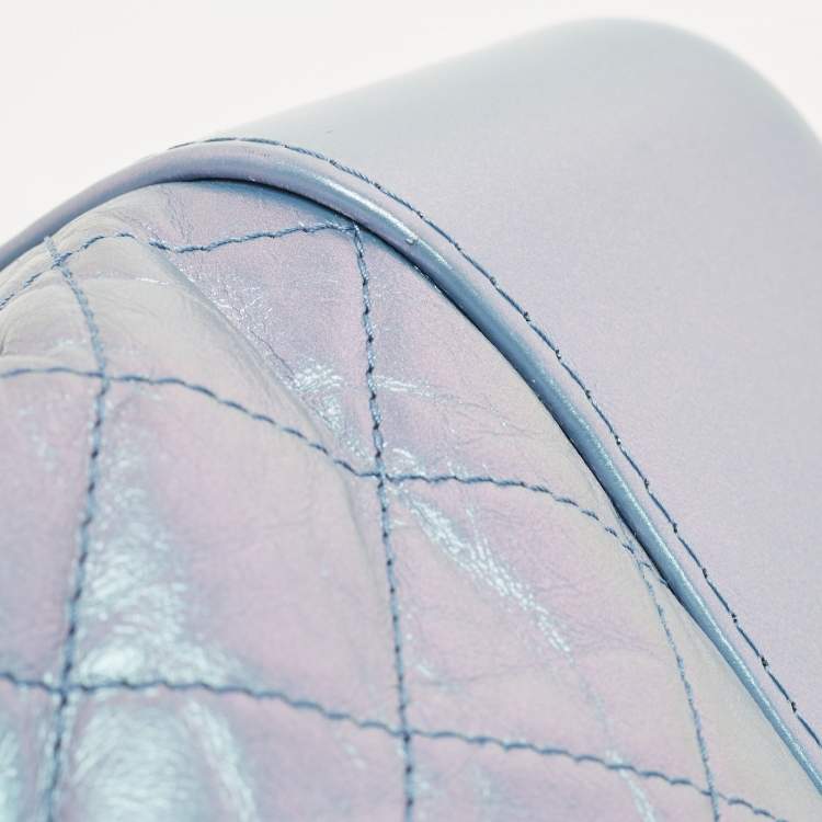 Pre Owned Chanel Light Blue Shimmer Quilted Aged Leather Medium Gabrielle Hobo