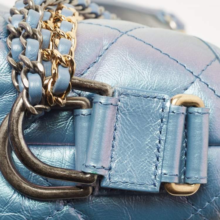 Pre Owned Chanel Light Blue Shimmer Quilted Aged Leather Medium Gabrielle Hobo