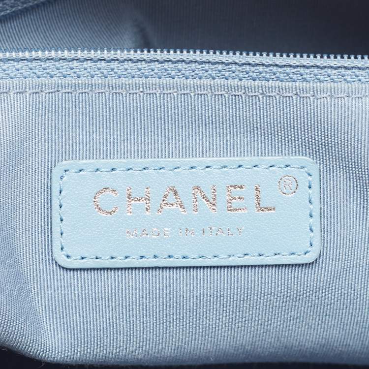 Pre Owned Chanel Light Blue Shimmer Quilted Aged Leather Medium Gabrielle Hobo