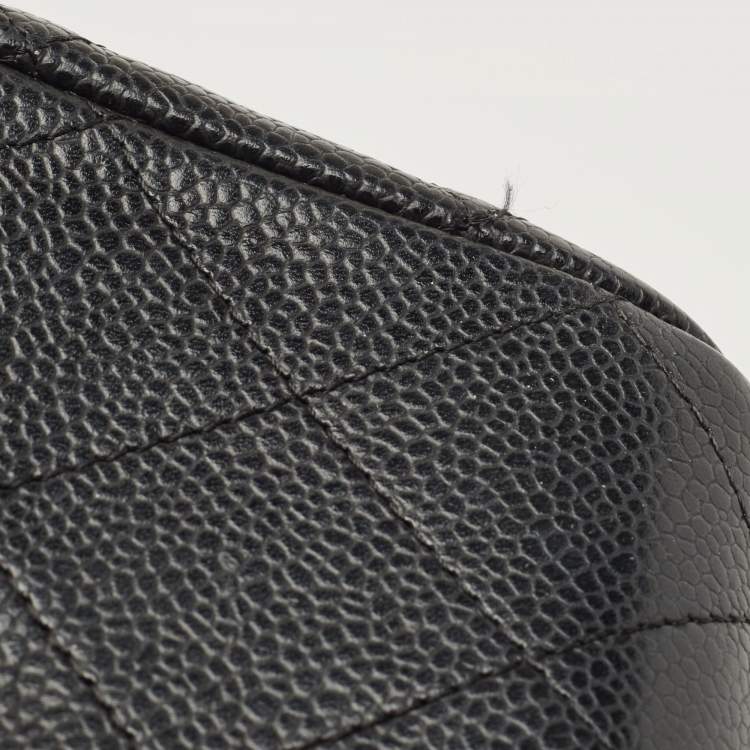 Pre Owned Chanel Black Quilted Caviar Leather Jumbo Classic Single Flap Bag