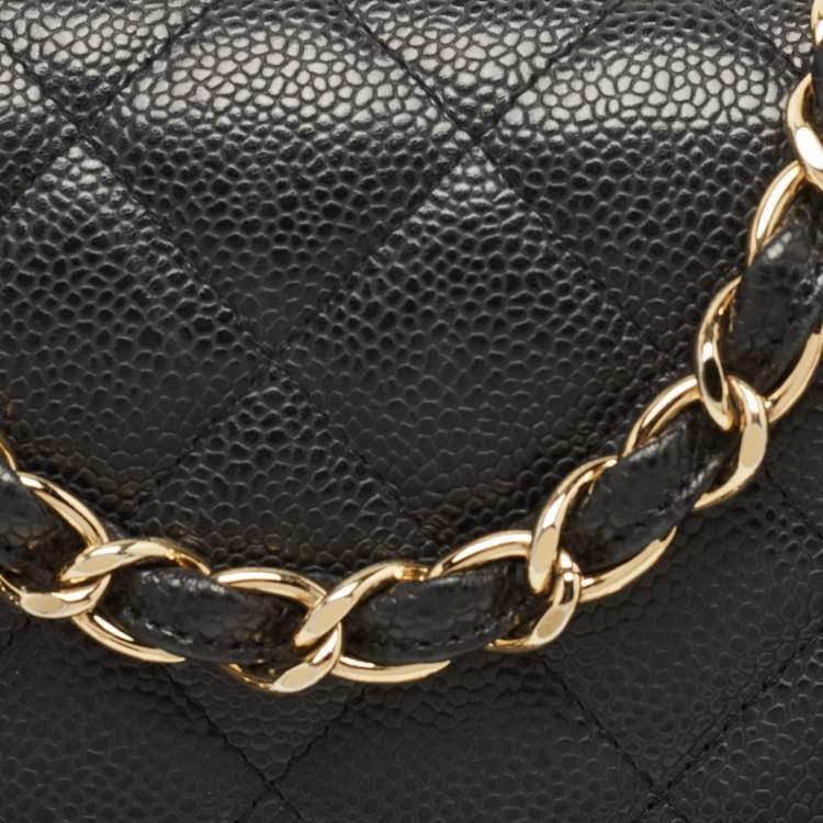 Pre Owned Chanel Black Quilted Caviar Leather Jumbo Classic Single Flap Bag