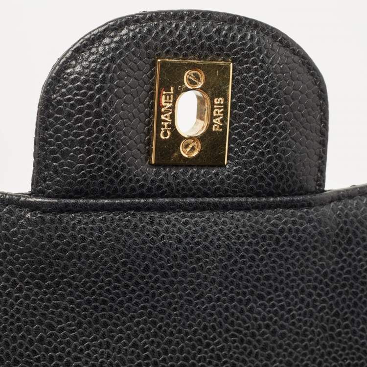 Pre Owned Chanel Black Quilted Caviar Leather Jumbo Classic Single Flap Bag