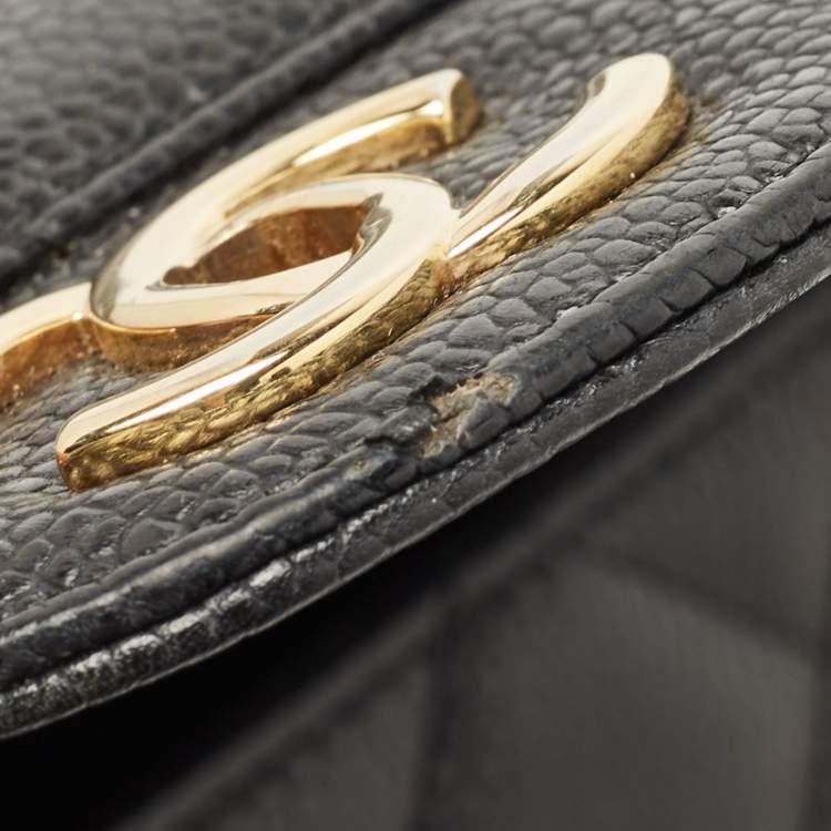 Pre Owned Chanel Black Quilted Caviar Leather Jumbo Classic Single Flap Bag
