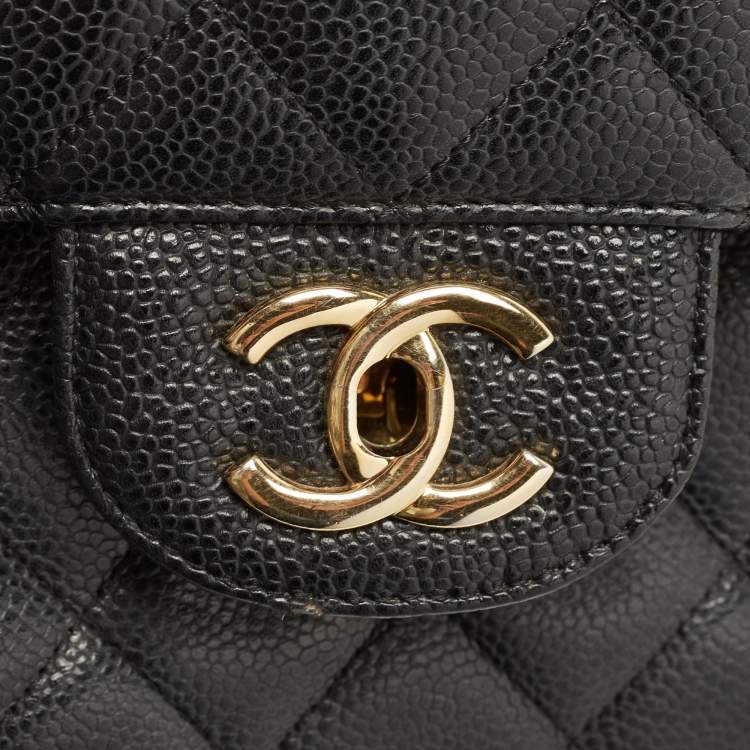 Pre Owned Chanel Black Quilted Caviar Leather Jumbo Classic Single Flap Bag
