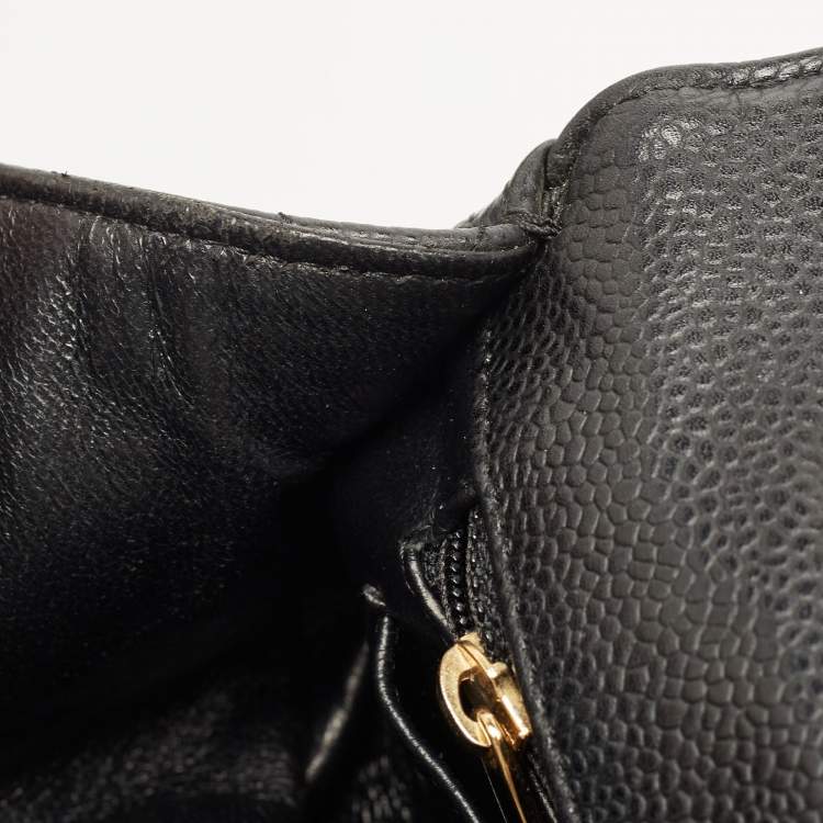 Pre Owned Chanel Black Quilted Caviar Leather Jumbo Classic Single Flap Bag