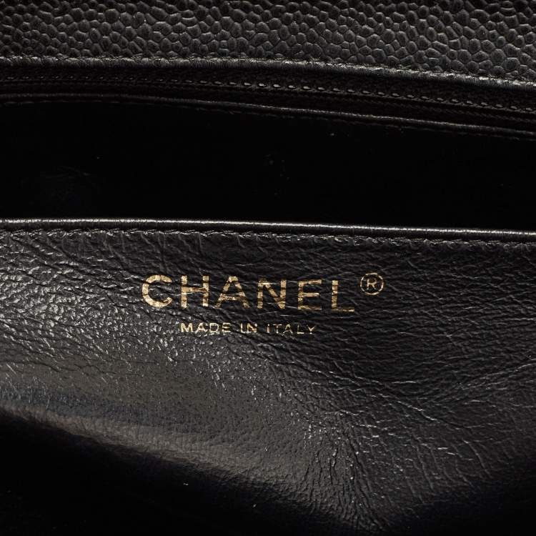 Pre Owned Chanel Black Quilted Caviar Leather Jumbo Classic Single Flap Bag