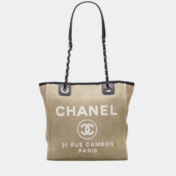 Chanel Deauville Tote Canvas Gold-tone Small Beige in Canvas with
