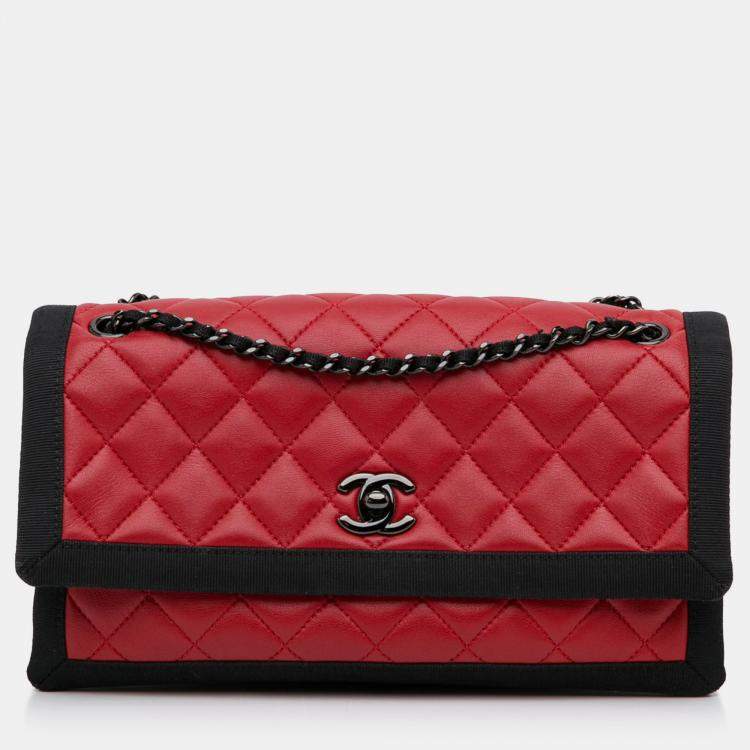 Chanel Medium Quilted Lambskin Grosgrain Two Tone Flap Bag