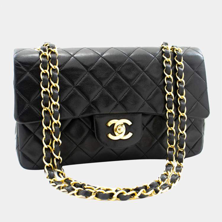 Black Chanel Small Classic Lambskin Leather Double Flap Bag