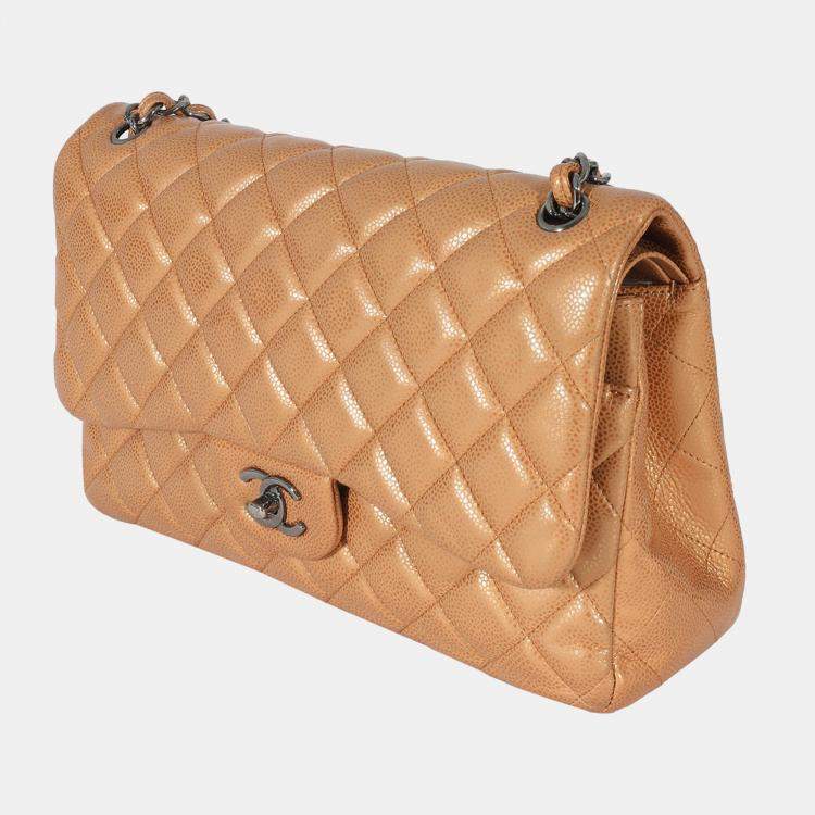 Paris-Egypt Metallic Gold Quilted Lambskin Classic Double Flap Medium