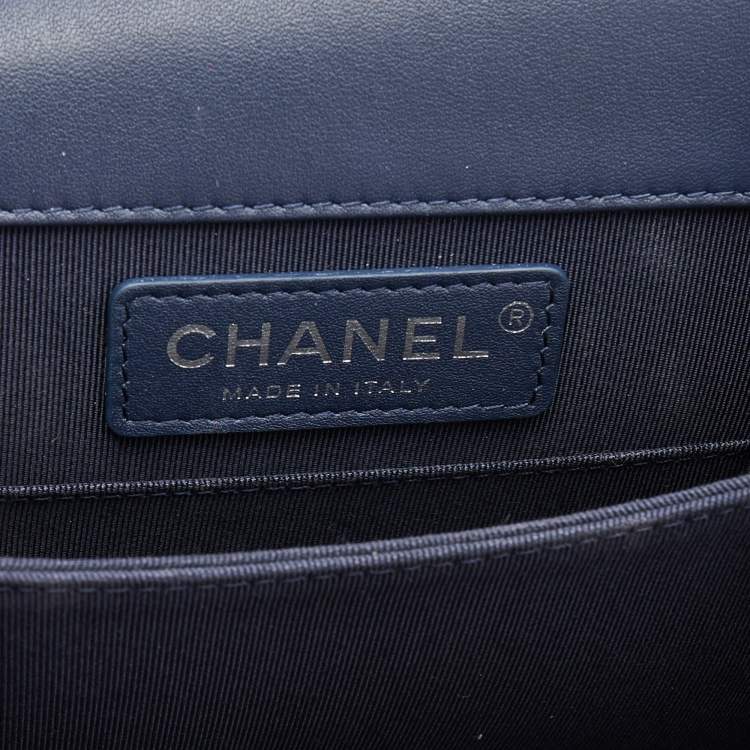 Pre Owned Chanel Blue Quilted Leather North South Boy Shoulder Bag