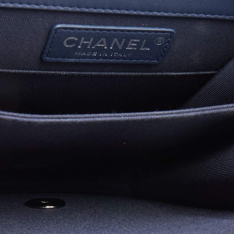 Pre Owned Chanel Blue Quilted Leather North South Boy Shoulder Bag