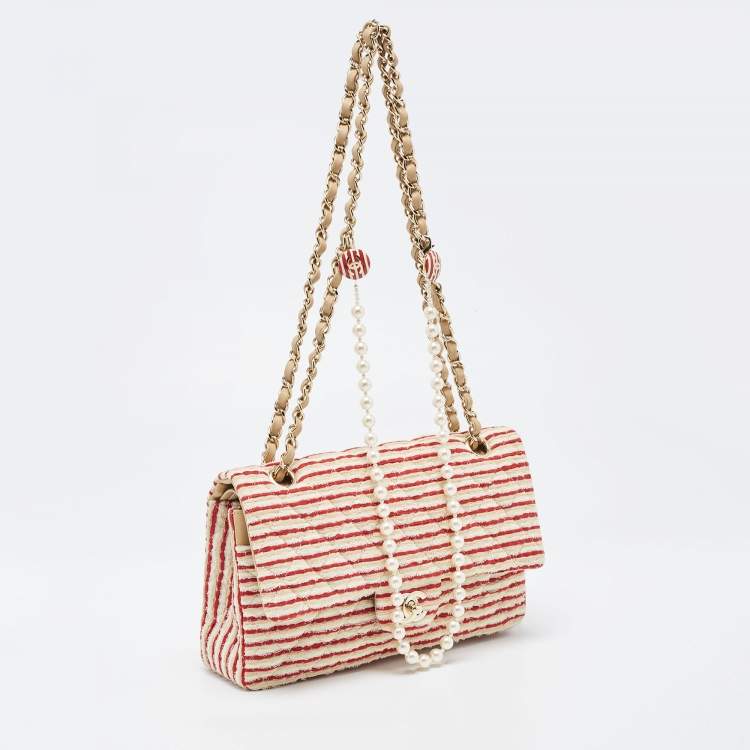 Striped Embossed Baguette Bag Chain Decor Fashionable Shoulder Bag