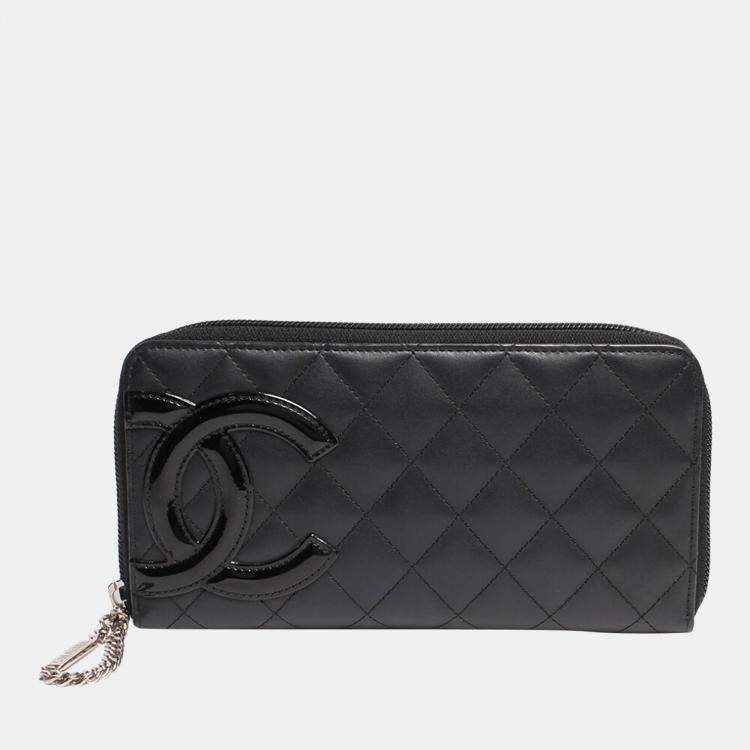 CHANEL Cambon Ligne Quilted Leather Zippy Wallet Black