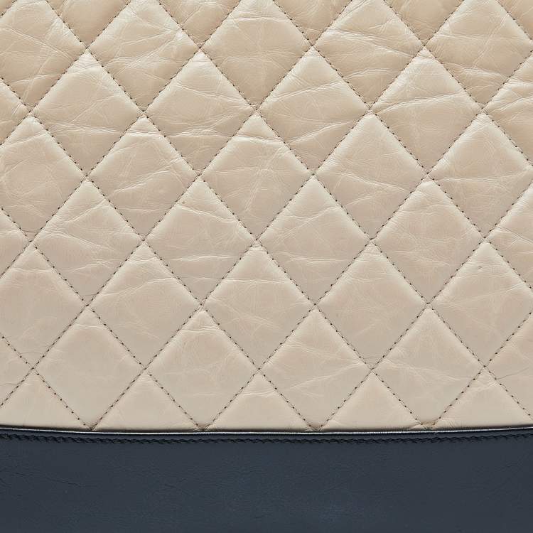 Pre Owned Chanel Beige/Black Quilted Leather Gabrielle Clutch 