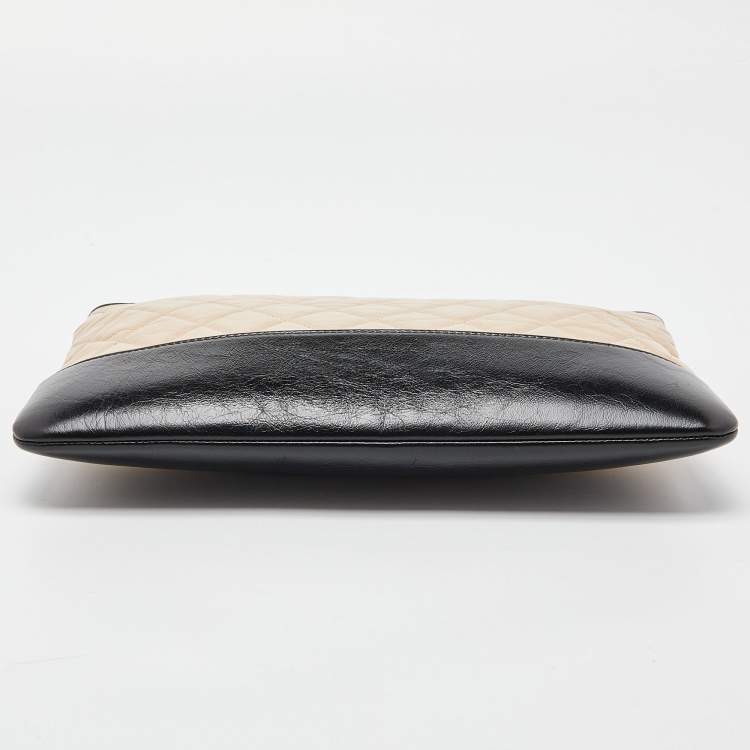 Pre Owned Chanel Beige/Black Quilted Leather Gabrielle Clutch 