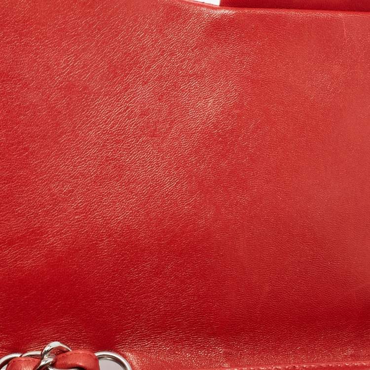 Pre Owned Chanel Red Quilted Leather Jumbo Classic Single Flap Bag