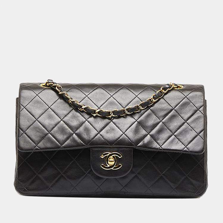 Chanel Black Medium Classic Lambskin Double Flap Leather ref