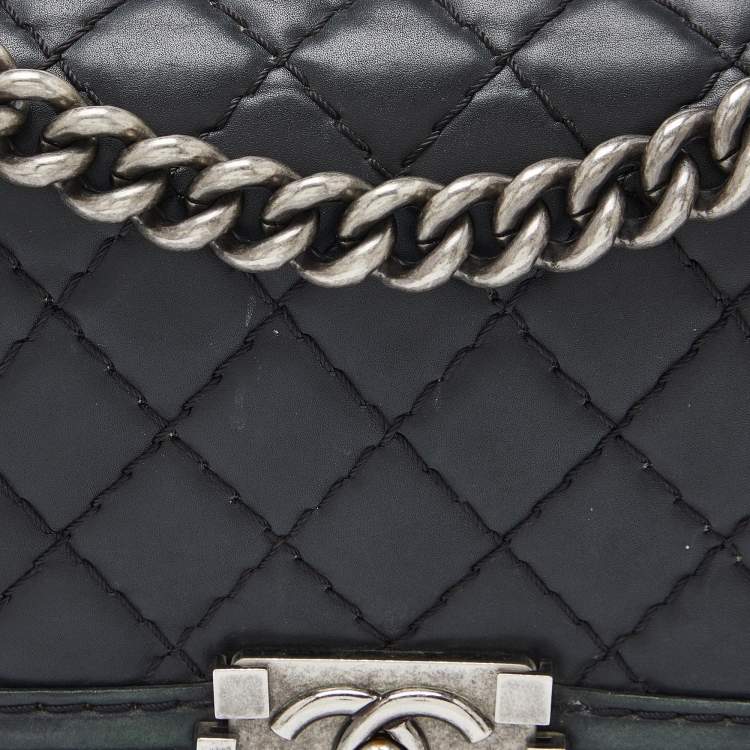 Pre Owned Chanel Black Quilted Wild Stitched Leather Medium Boy Bag