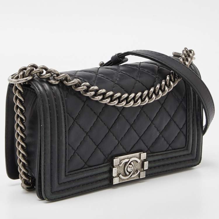Pre Owned Chanel Black Quilted Wild Stitched Leather Medium Boy Bag