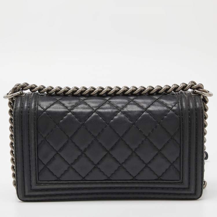 Pre Owned Chanel Black Quilted Wild Stitched Leather Medium Boy Bag