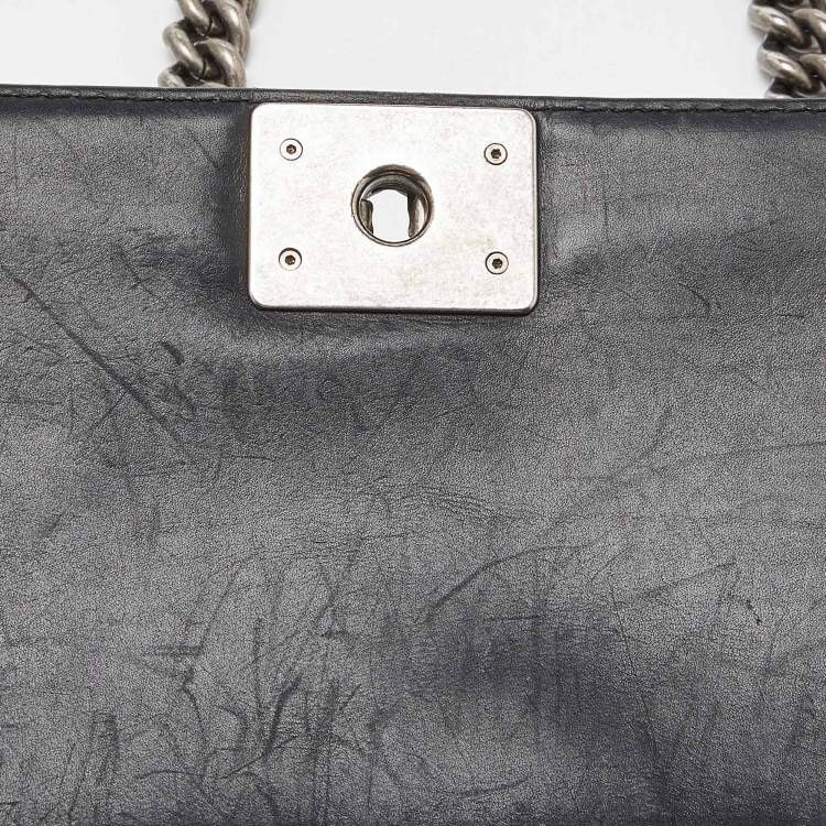 Pre Owned Chanel Black Quilted Wild Stitched Leather Medium Boy Bag