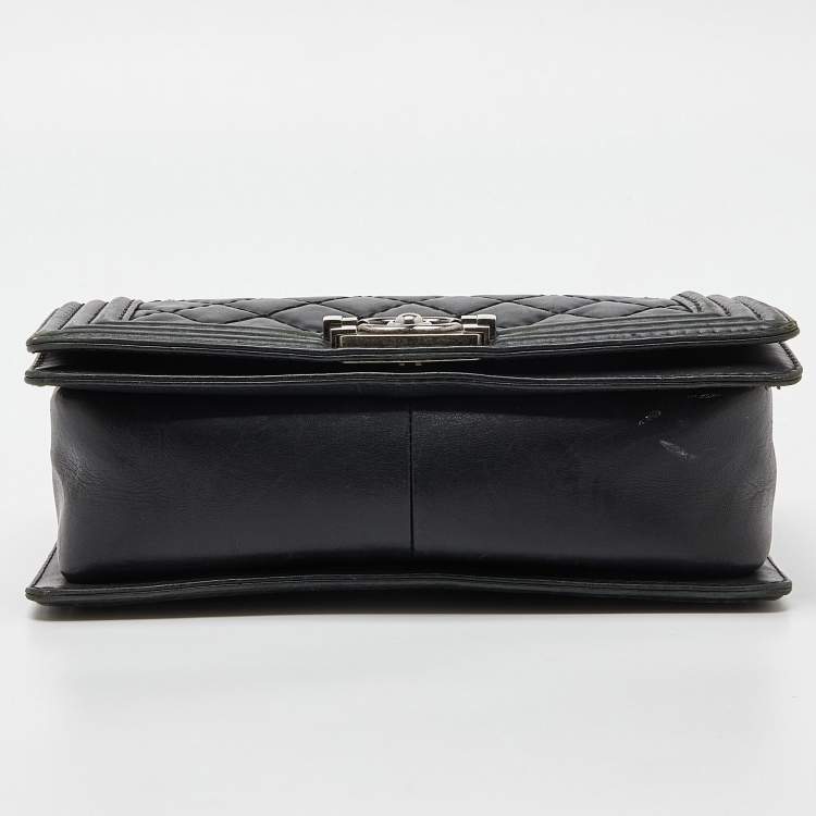 Pre Owned Chanel Black Quilted Wild Stitched Leather Medium Boy Bag