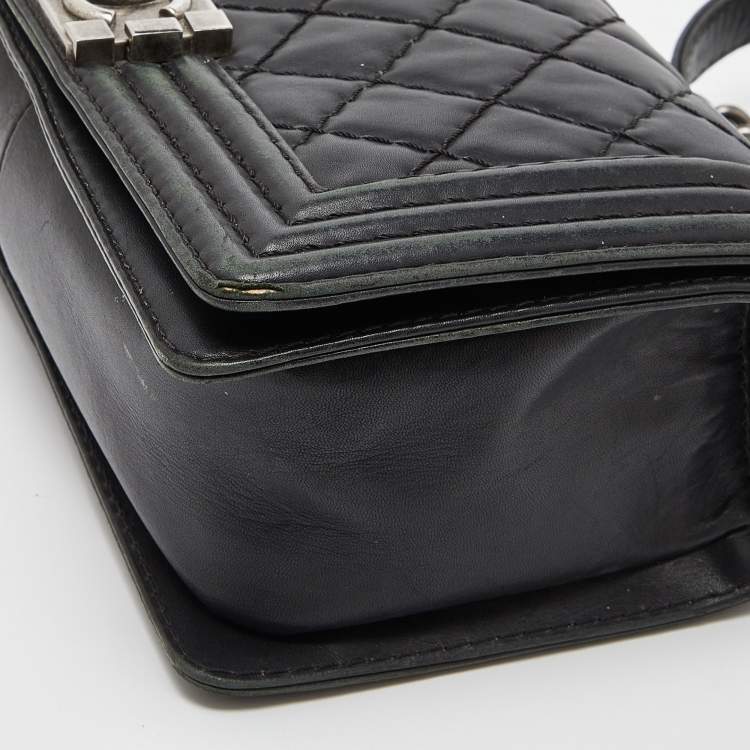 Pre Owned Chanel Black Quilted Wild Stitched Leather Medium Boy Bag