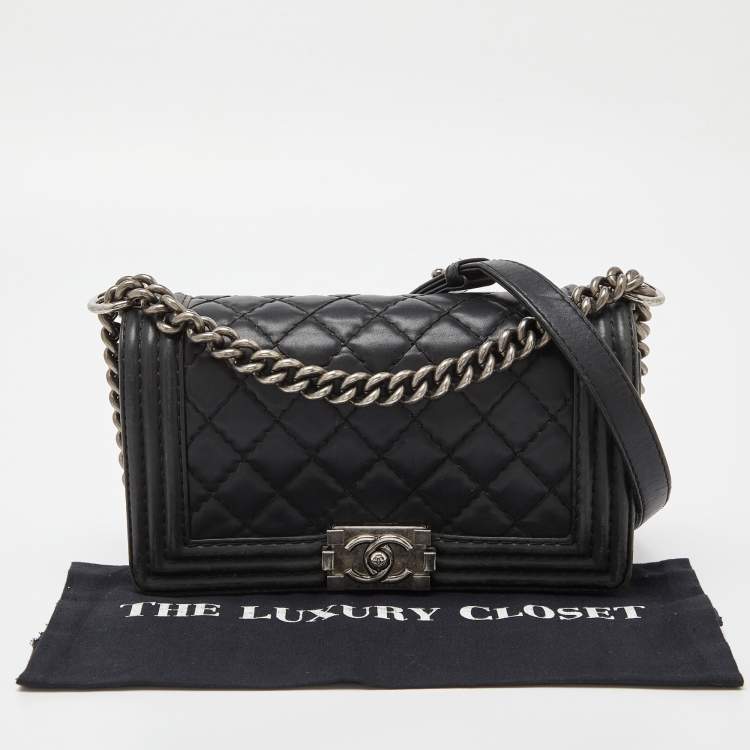 Pre Owned Chanel Black Quilted Wild Stitched Leather Medium Boy Bag