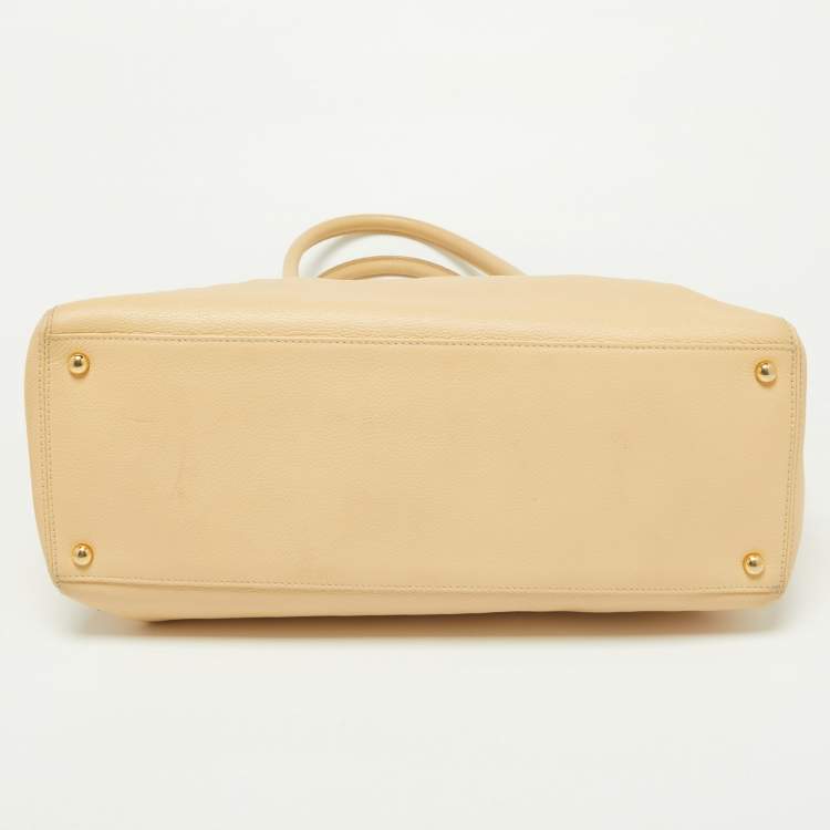 Pre Owned Chanel Beige Leather Cerf Shopper Tote